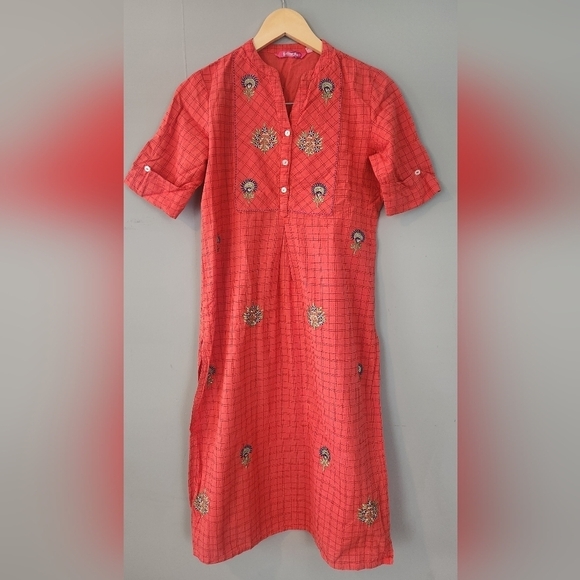 Cotton kurta coral color. Sz SM bust 36' New condition - Picture 1 of 5